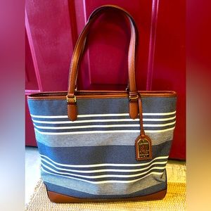 RALPH LAUREN Navy/cream tote bag. Vegan leather trim. Roomy-see pics/dimensions